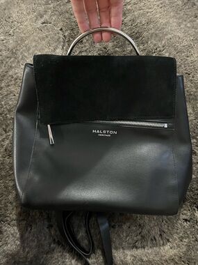 Halston Heritage black leather and suede backpack